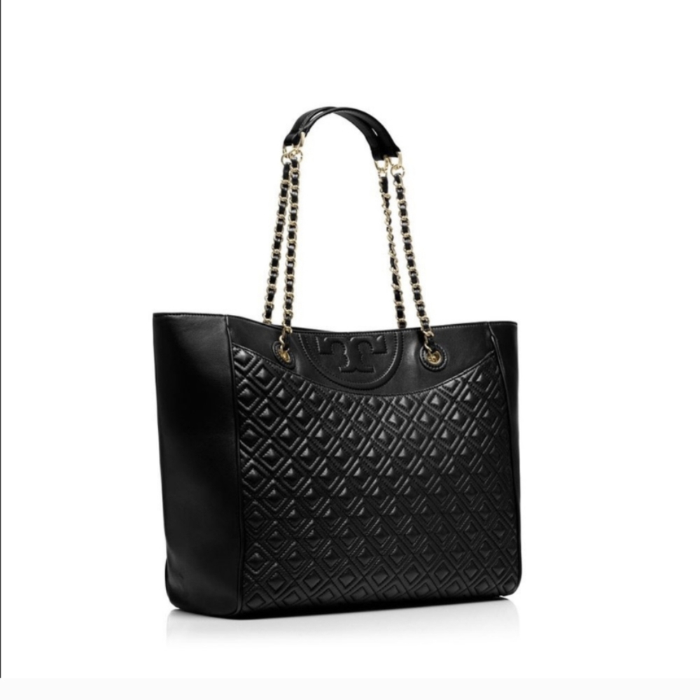 Tory Burch Luxurious Black Quilted Leather Fleming Tote